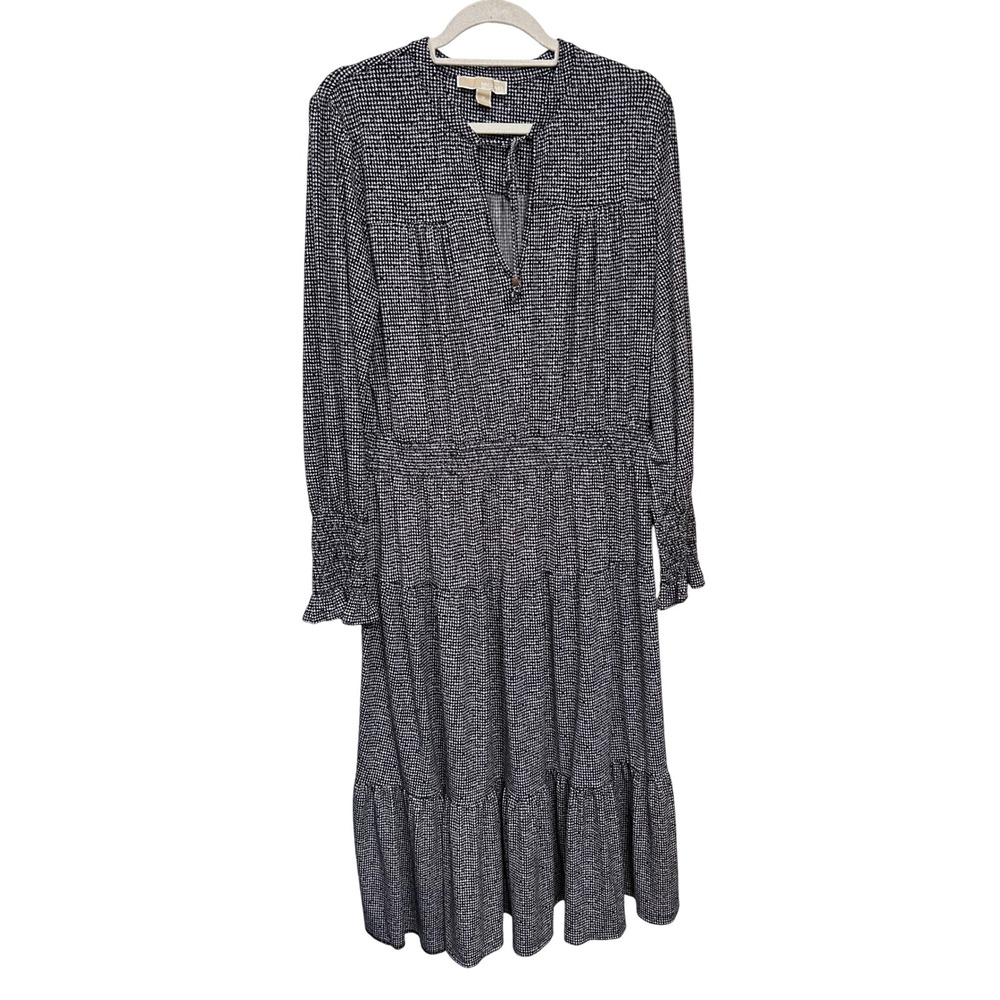 Michael Kors Black White Smocked Tiered Midi Dress Prairie Modest Trad WIfe 1X